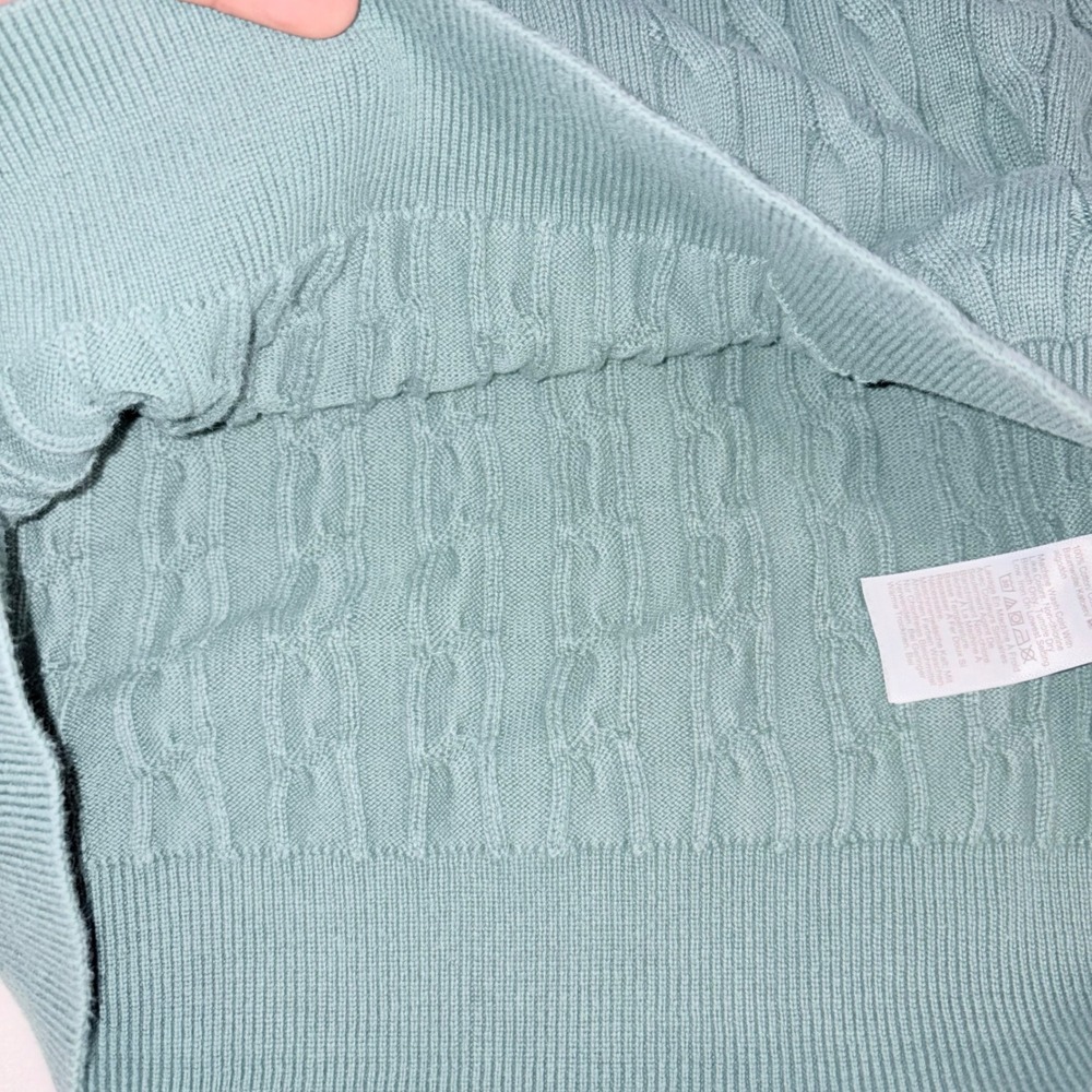J.CREW Cable Knit Sweater Mens Medium Green Cotton Crewneck Fisherman - Picture 6 of 11